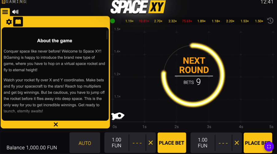 Space XY crash game about