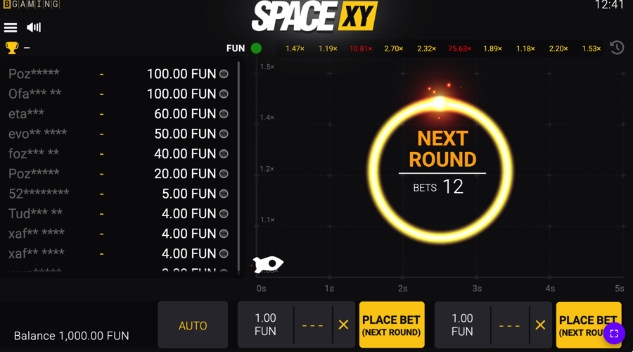Space XY crash game bet play