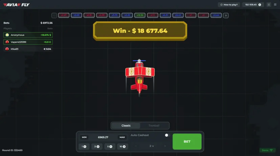 AviaFly crash game lobby